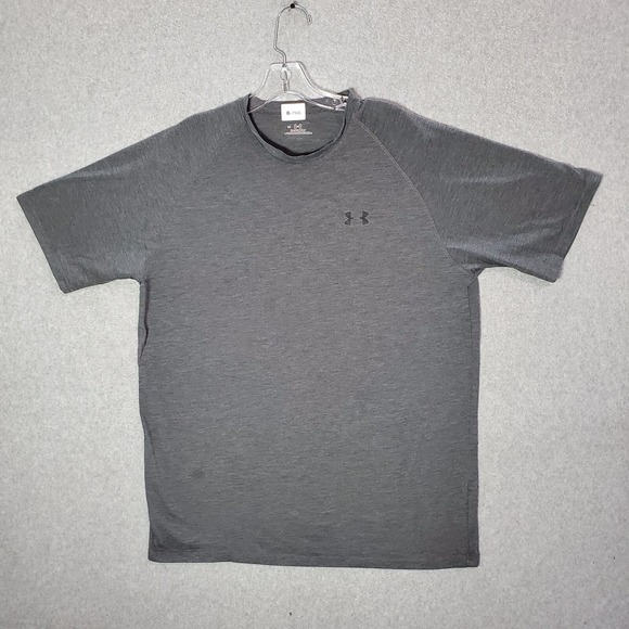 Under Armour Men Activewear Shirt Large Gray Logo Heatgear Crew Neck Tee - Picture 1 of 8